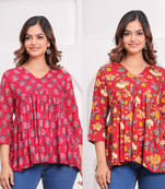 Pack of 2 handmade jaipuri printed rayon fabric designer tops & tunics