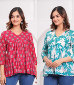 Pack of 2 handmade jaipuri printed rayon fabric designer tops & tunics