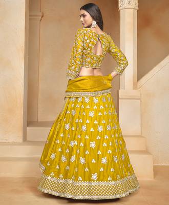 yellow Embroidered Resham Zari Sequins Organza Lehenga 3