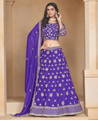 Purple Embroidered Resham Zari Sequins Organza Lehenga 1