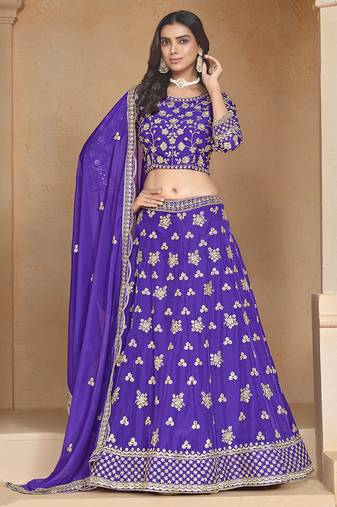 Purple Embroidered Resham Zari Sequins Organza Lehenga