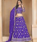 Purple Embroidered Resham Zari Sequins Organza Lehenga