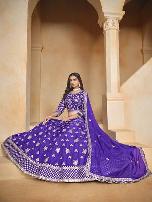 Purple Embroidered Resham Zari Sequins Organza Lehenga 2