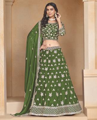 Green Embroidered Resham Zari Sequins Organza Lehenga 1