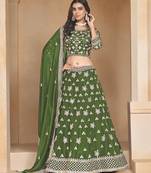 Green Embroidered Resham Zari Sequins Organza Lehenga
