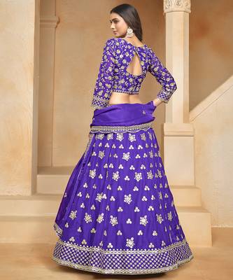 Purple Embroidered Resham Zari Sequins Organza Lehenga 3