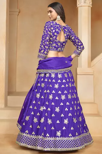 Purple Embroidered Resham Zari Sequins Organza Lehenga