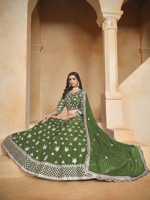 Green Embroidered Resham Zari Sequins Organza Lehenga 2