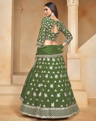 Green Embroidered Resham Zari Sequins Organza Lehenga 3
