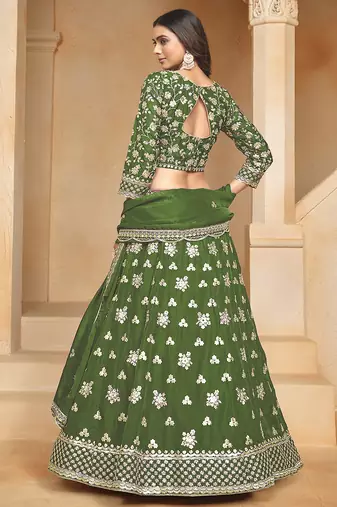 Green Embroidered Resham Zari Sequins Organza Lehenga
