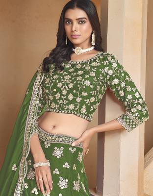 Green Embroidered Resham Zari Sequins Organza Lehenga 4
