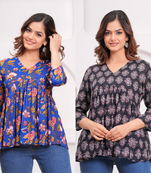 Pack of 2 handmade jaipuri printed rayon fabric designer tops & tunics
