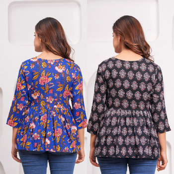 Pack of 2 handmade jaipuri printed rayon fabric designer tops & tunics 3