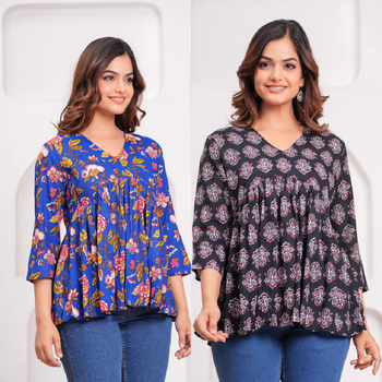 Pack of 2 handmade jaipuri printed rayon fabric designer tops & tunics 4