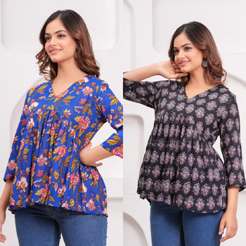 Pack of 2 handmade jaipuri printed rayon fabric designer tops & tunics 5