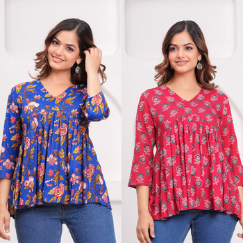 Pack of 2 handmade jaipuri printed rayon fabric designer tops & tunics 1