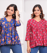 Pack of 2 handmade jaipuri printed rayon fabric designer tops & tunics