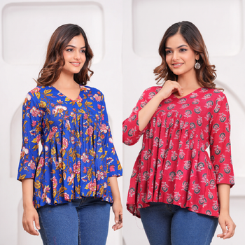 Pack of 2 handmade jaipuri printed rayon fabric designer tops & tunics 4