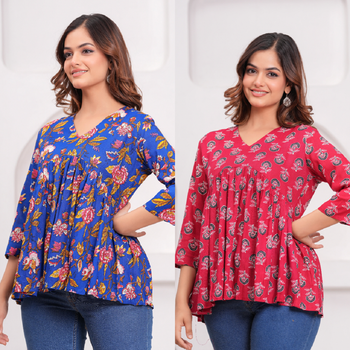 Pack of 2 handmade jaipuri printed rayon fabric designer tops & tunics 5