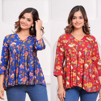 Pack of 2 handmade jaipuri printed rayon fabric designer tops & tunics 1