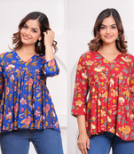 Pack of 2 handmade jaipuri printed rayon fabric designer tops & tunics