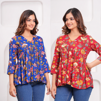 Pack of 2 handmade jaipuri printed rayon fabric designer tops & tunics 3