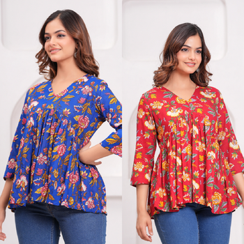 Pack of 2 handmade jaipuri printed rayon fabric designer tops & tunics 4
