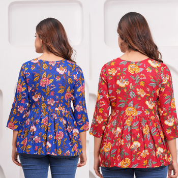 Pack of 2 handmade jaipuri printed rayon fabric designer tops & tunics 5