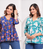 Pack of 2 handmade jaipuri printed rayon fabric designer tops & tunics
