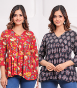 Pack of 2 handmade jaipuri printed rayon fabric designer tops & tunics