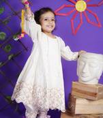 White Embroidery Cotton Anarkali for kids