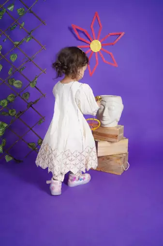 White Embroidery Cotton Anarkali for kids