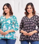 Pack of 2 handmade jaipuri printed rayon fabric designer tops & tunics