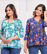 Pack of 2 handmade jaipuri printed rayon fabric designer tops & tunics