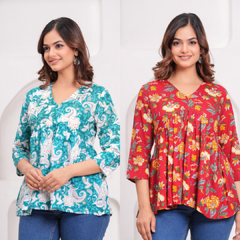 Pack of 2 handmade jaipuri printed rayon fabric designer tops & tunics 1