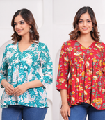 Pack of 2 handmade jaipuri printed rayon fabric designer tops & tunics