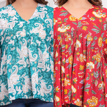 Pack of 2 handmade jaipuri printed rayon fabric designer tops & tunics 2