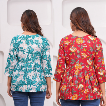 Pack of 2 handmade jaipuri printed rayon fabric designer tops & tunics 3