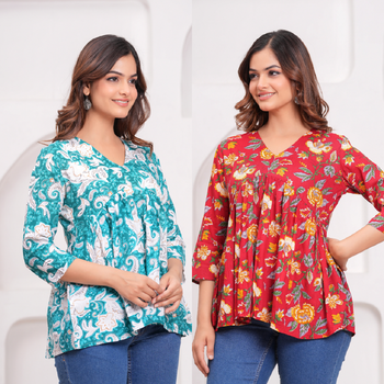 Pack of 2 handmade jaipuri printed rayon fabric designer tops & tunics 4