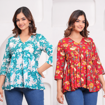 Pack of 2 handmade jaipuri printed rayon fabric designer tops & tunics 5