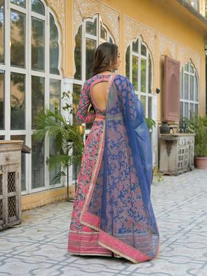 Blue Printed Cotton Lehenga with Choli and Dupatta 2