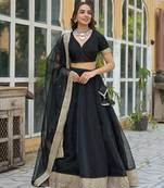 Black Solid Organza Lehenga with Choli and Dupatta