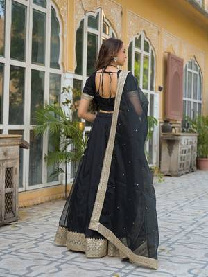 Black Solid Organza Lehenga with Choli and Dupatta 2