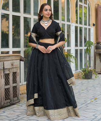 Black Solid Organza Lehenga with Choli and Dupatta 3