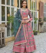 Green Printed Cotton Lehenga with Choli and Dupatta