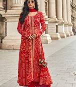 Orange embroidered georgette free size stitched palazzo style salwar suit