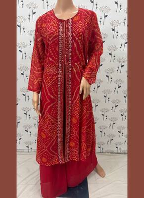 Orange embroidered georgette free size stitched palazzo style salwar suit 3