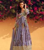 Purple embroidered muslin free size stitched anarkali suit