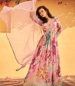 Pink embroidered muslin free size stitched anarkali suit