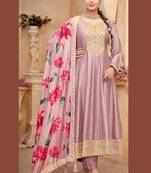 Purple embroidered vichitra semi-stitched anarkali salwar suit